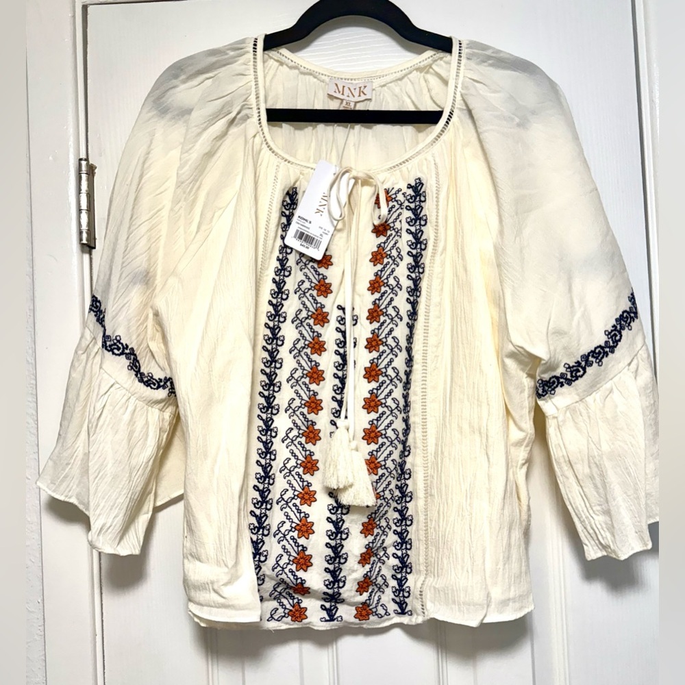 MNK Women's Cream Blouse with Embroidered Details